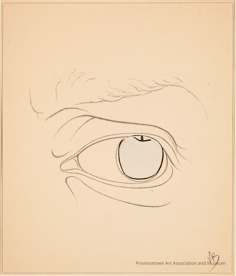 Sketch of an eye with apple where the pupil is