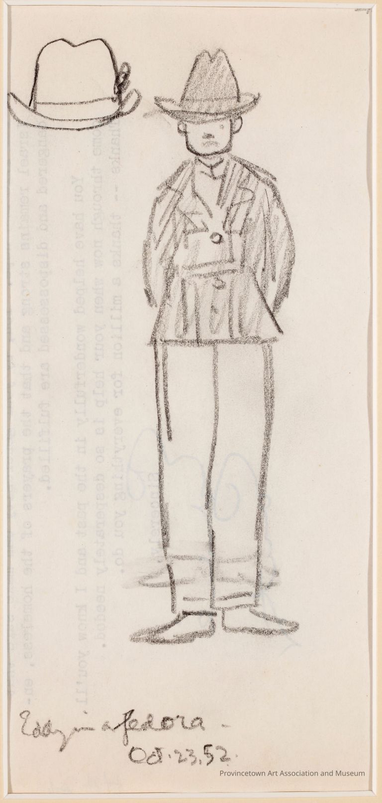 Untitled (Sketch of Man in Fedora, inscribed "Eddy in fedora, Oct 23 1952")