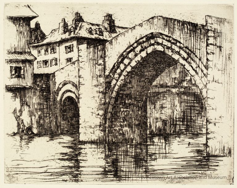 Medieval stone bridge over river