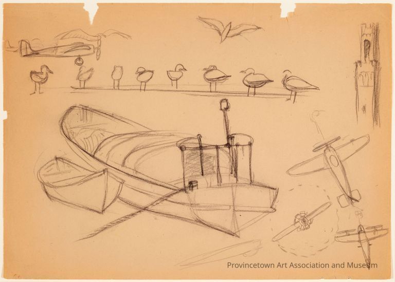 Untitled (Study of Boat, Airplanes, and Gulls)