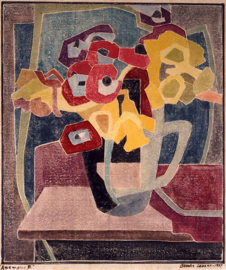 Cubist-style vase of anemone flowers