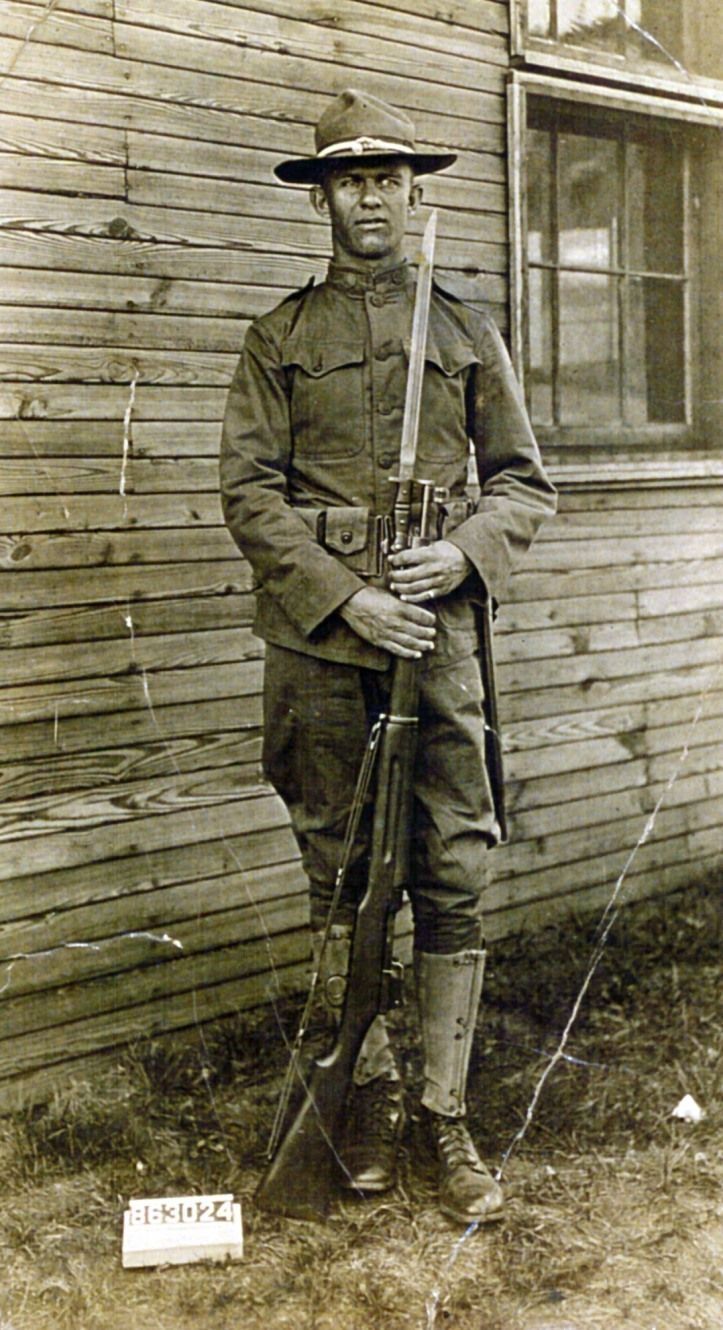 Phynis T. "Phynnie" Shirrell at Camp Dodge, Iowa: Phynis Shirrell enlisted in the U. S. Army May 27, 1918. He was sent to Camp Dodge, located close to Des Moines, Iowa, where he joined Company M of the 350th Infantry (part of the 88th Division). In July he entered training at the Camp Dodge School for Bakers and Cooks and was there until Jun 6, 1919. He was not sent overseas. He is listed at the Medical Department at Camp Dodge prior to his discharge September 4, 1919.
After discharge from the Army Phynnie returned to Zalma and resumed work as a clerk in the A. E. James Store.