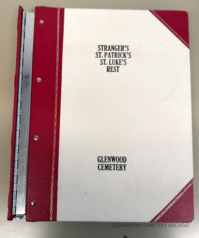 Internment Book for Sections Old Strangers Rest, St. Patrick's Rest, and St. Luke's Rests