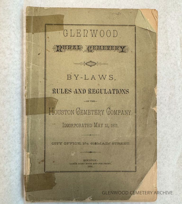 1871 Glenwood Rural Cemetery By-Laws, Rules and Regulations of The Houston Cemetery Company