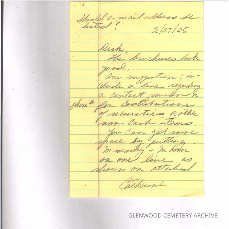 Glenwood Cemetery Brochure Drafts and Correspondence on Donor Form Suggestions