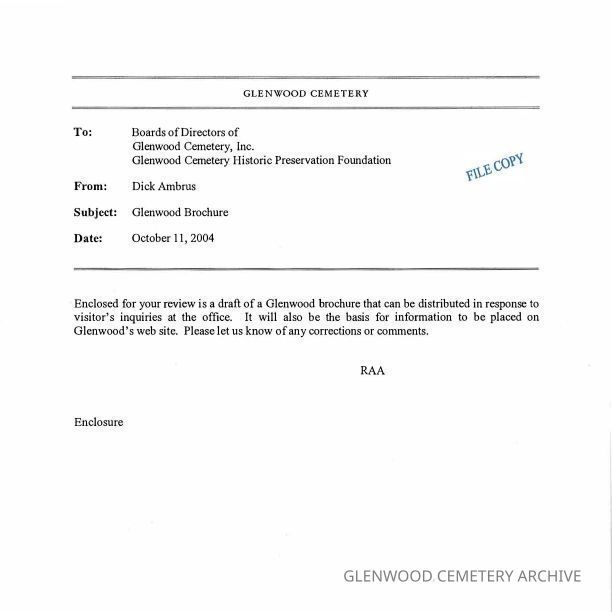 62 Pages of Email Correspondence Regarding the Brochures for Glenwood Cemetery.