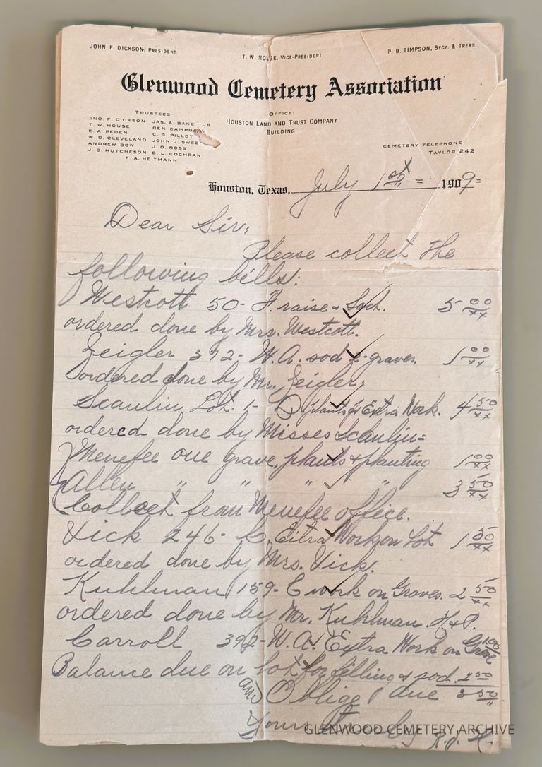 1909 Glenwood Cemetery Association Collections Correspondence