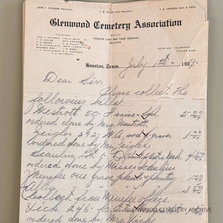 1909 Glenwood Cemetery Association Collections Correspondence