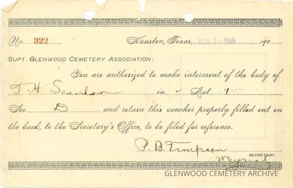 Scanlan Burial Permits and Authorizations from 1906 to 1950