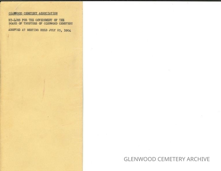 1904 By-Laws for The Board of Trustees of Glenwood Cemetery