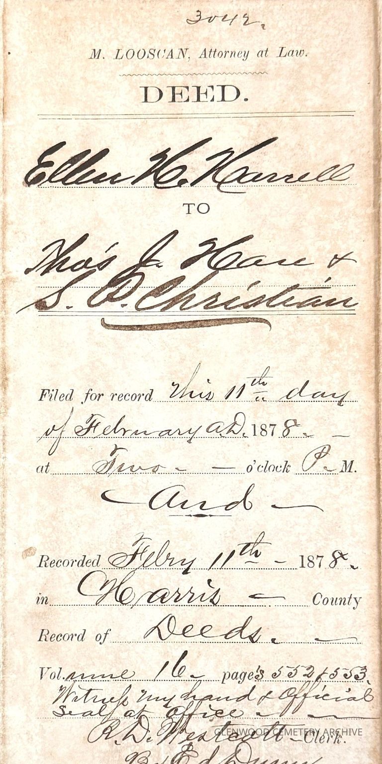 1877 Deed of Sale from Ellen H. Harnell to Thomas J. House and S.P. Christian