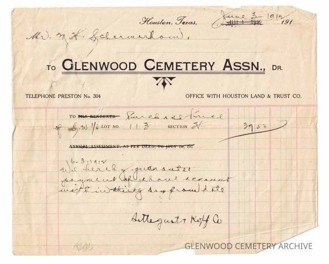 1912 Correspondence from Glenwood Cemetery Association to M H. Schumacher