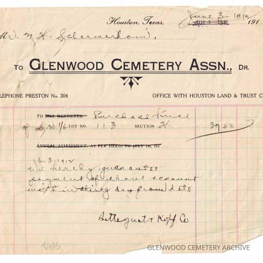 1912 Correspondence from Glenwood Cemetery Association to M H. Schumacher