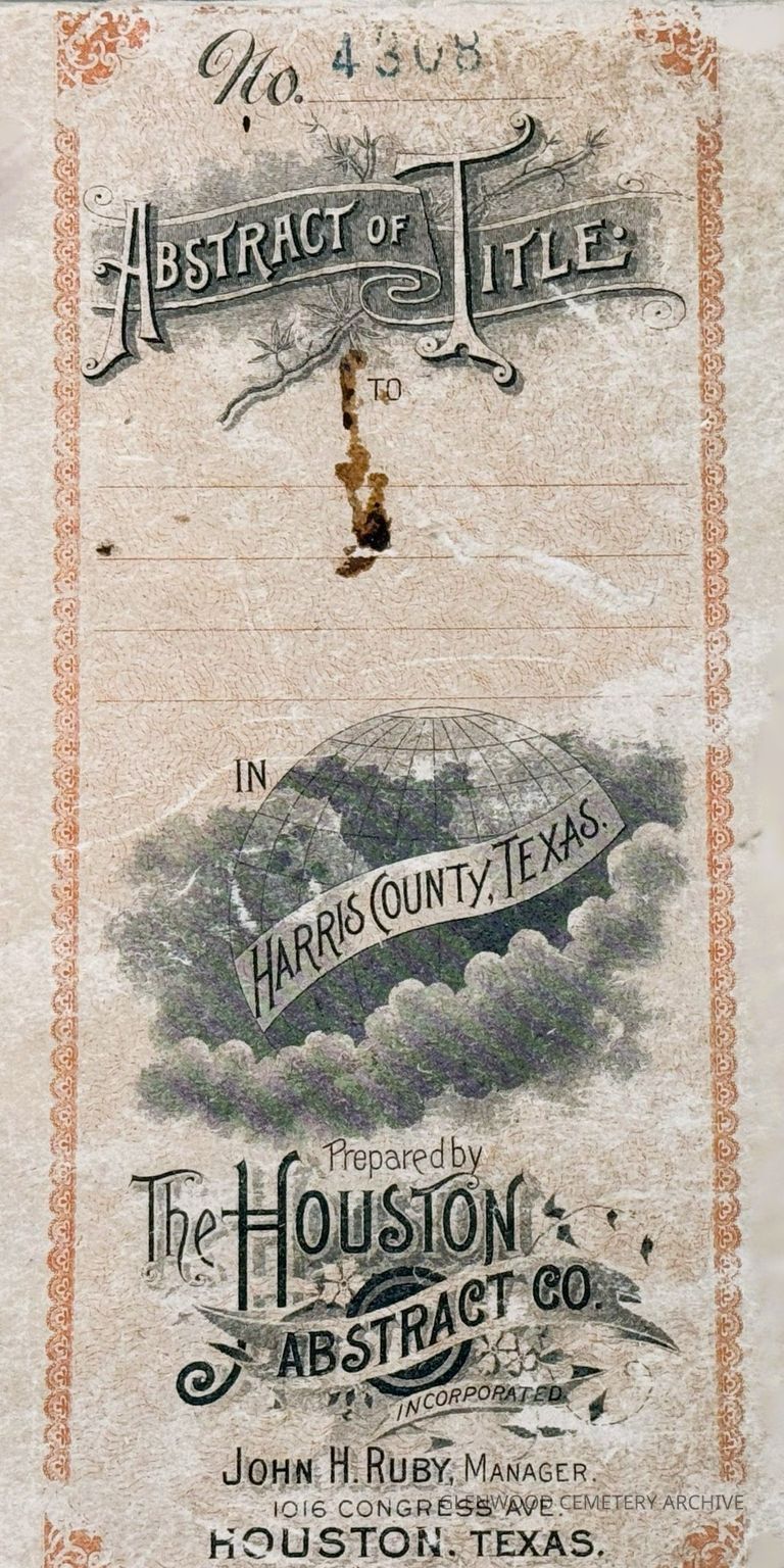 1903 Abstract of Title by Harris County Abstract Company for the Houston Cemetery Company