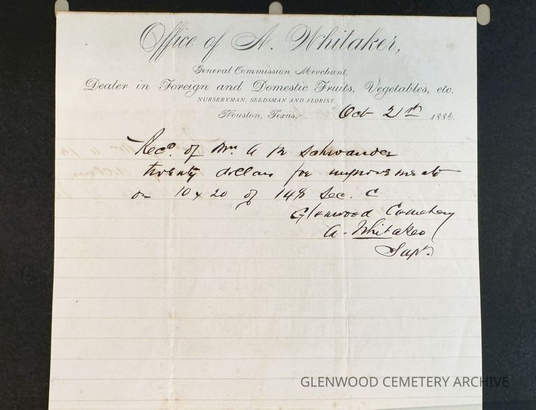 1886 Receipt from the Office of Alfred J. Whitaker to A. M. Schwander