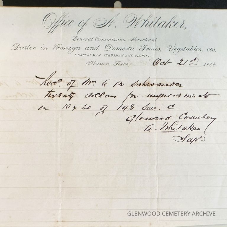 1886 Receipt from the Office of Alfred J. Whitaker to A. M. Schwander