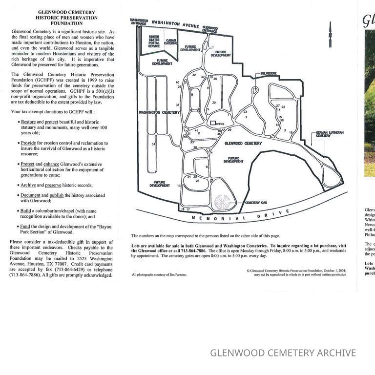 Glenwood Cemetery Historic Preservation Foundation Information Brochure