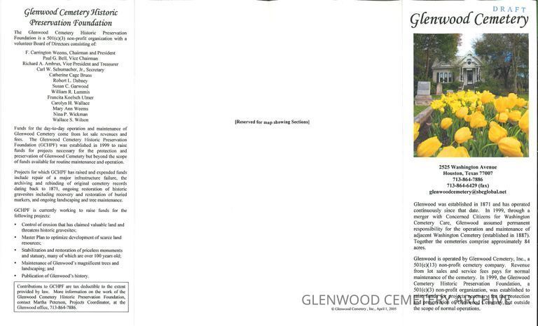 Glenwood Cemetery Brochure Correspondence with drafts to the Board of Directors