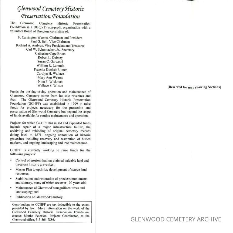 Glenwood Cemetery Brochure Correspondence with drafts to the Board of Directors