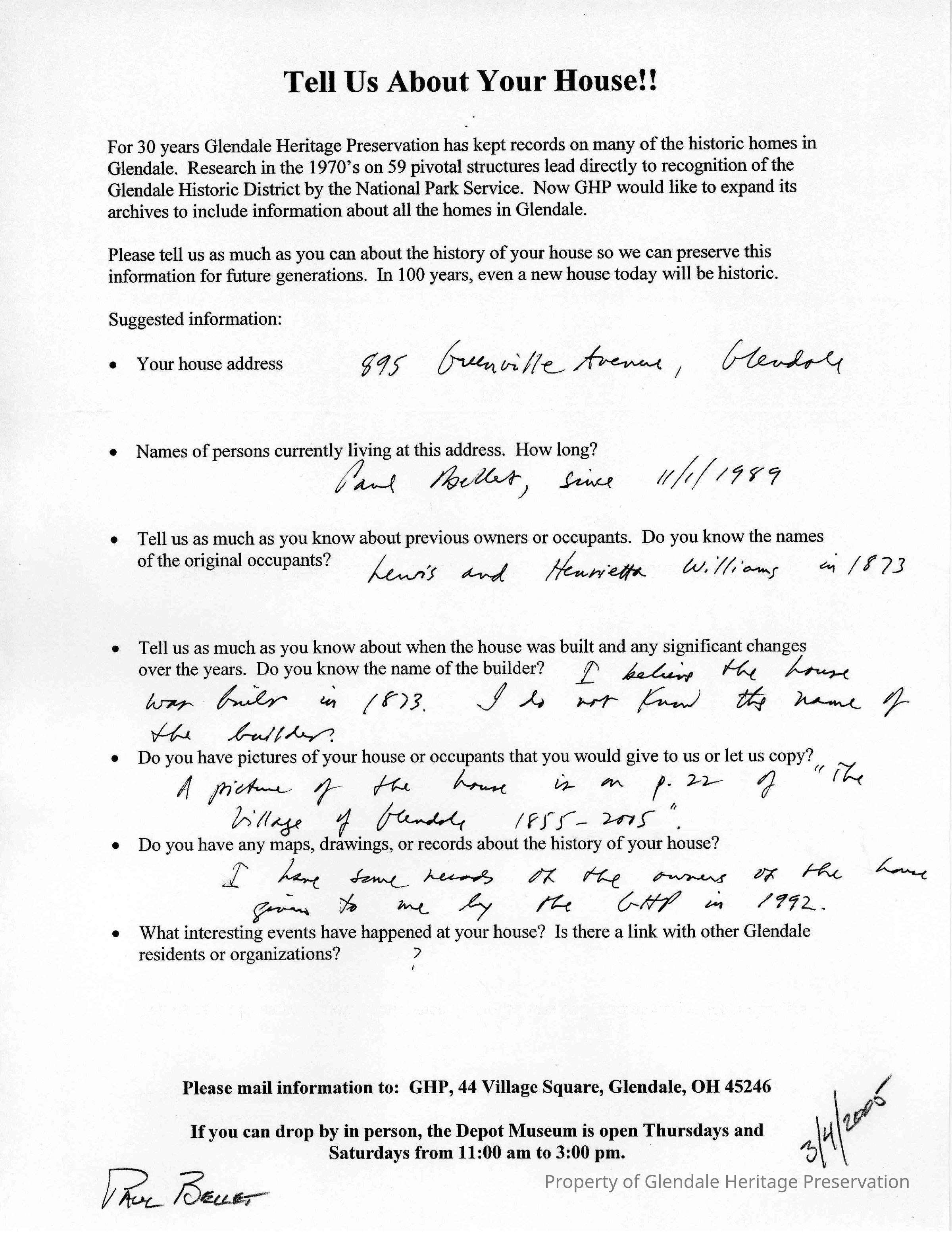 895 Greenville Owner Survey 2005