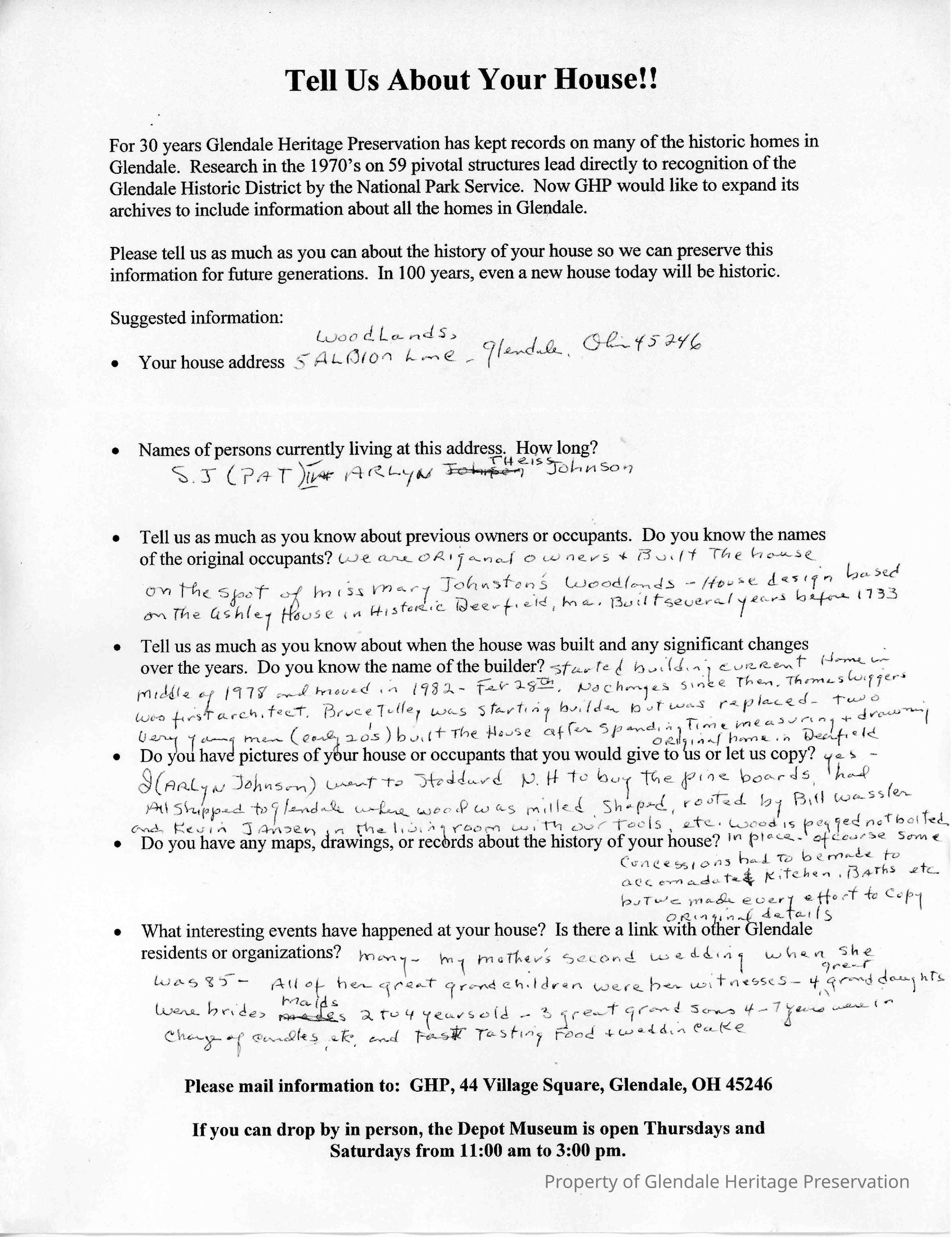 5 Albion Lane Home Owners Survey 2005