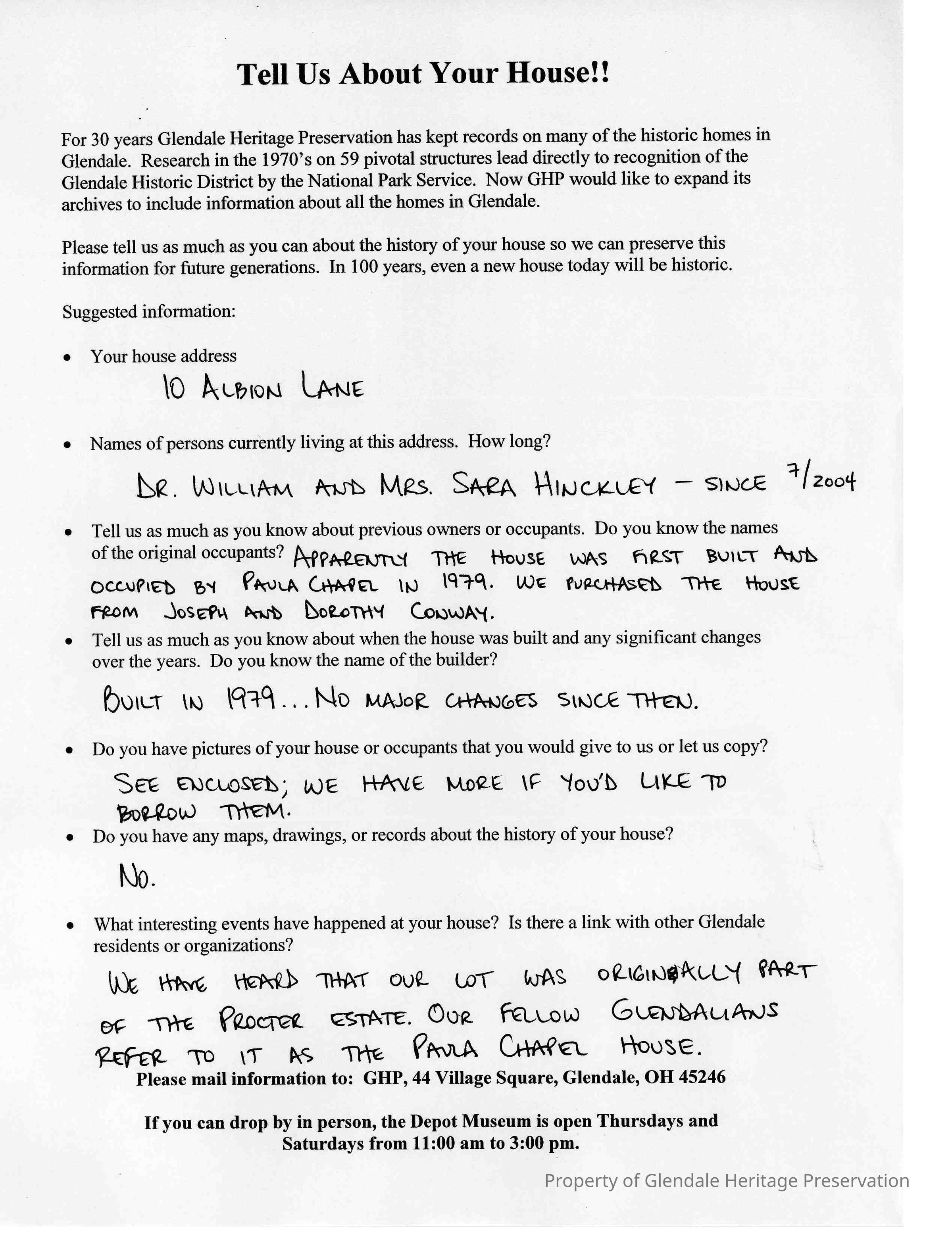 10 Albion Lane Hone Owners Survey 2005