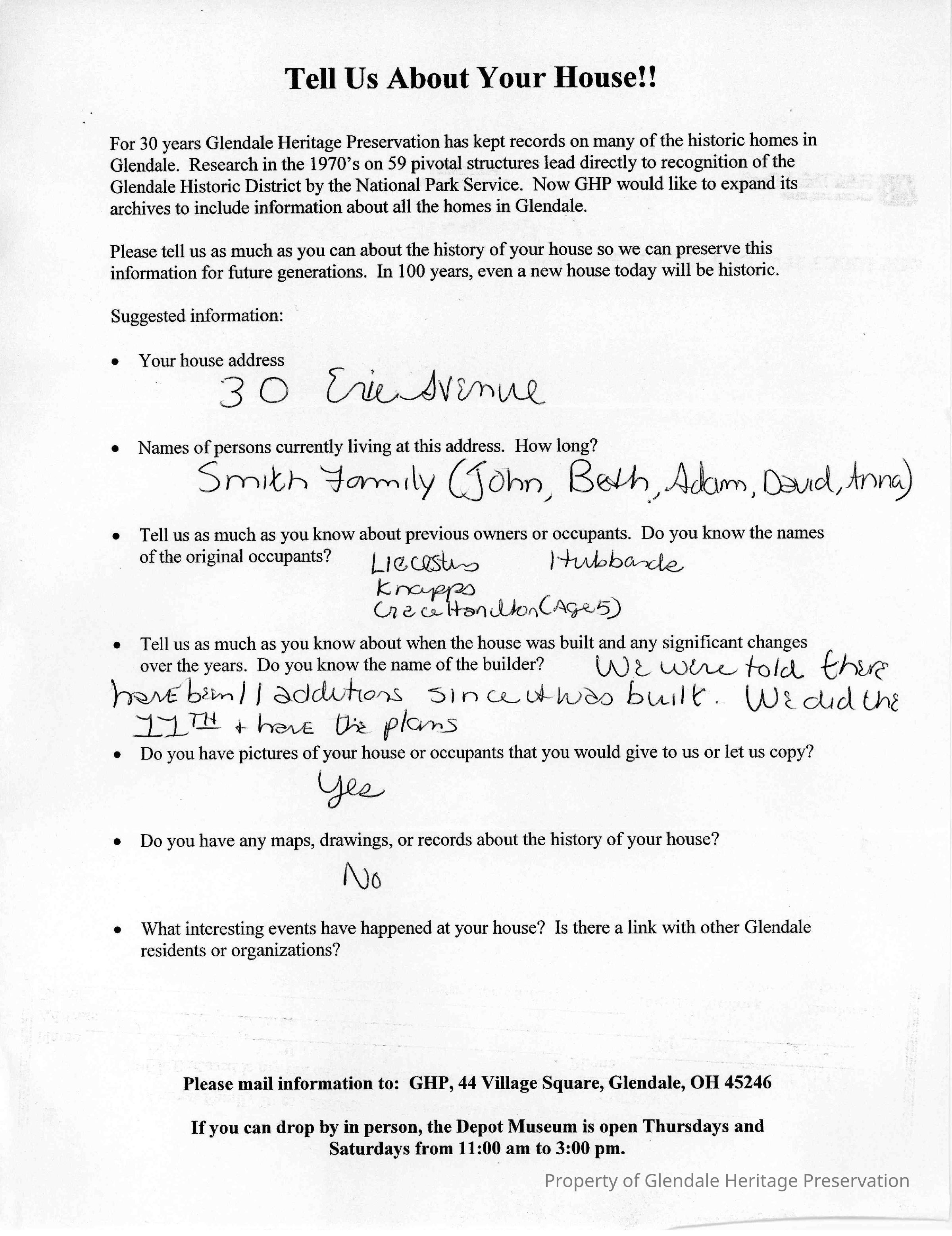 30 Erie Ave 2005 Owner House Survey