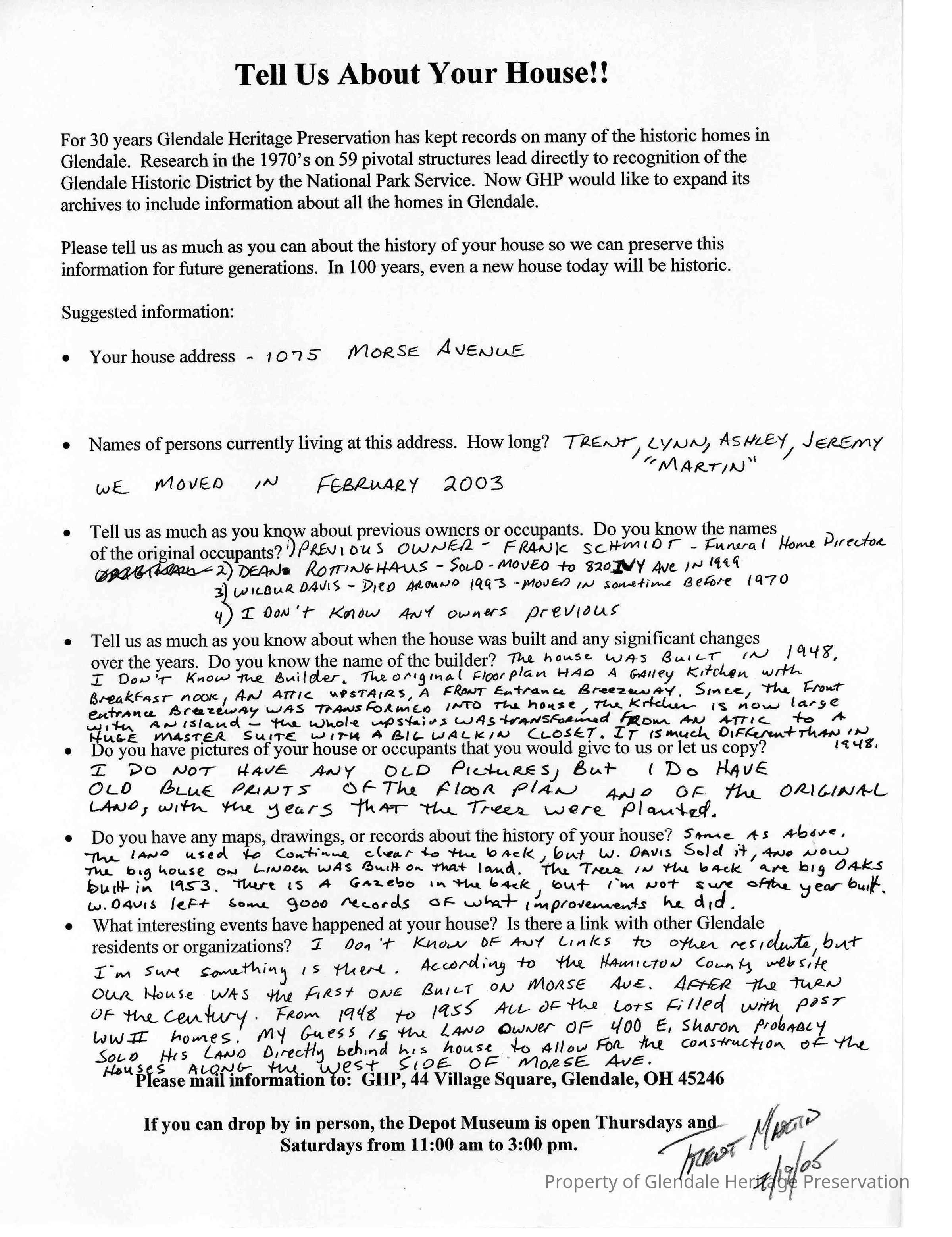 1075 Morse Avenue 2005 House Owners Surv