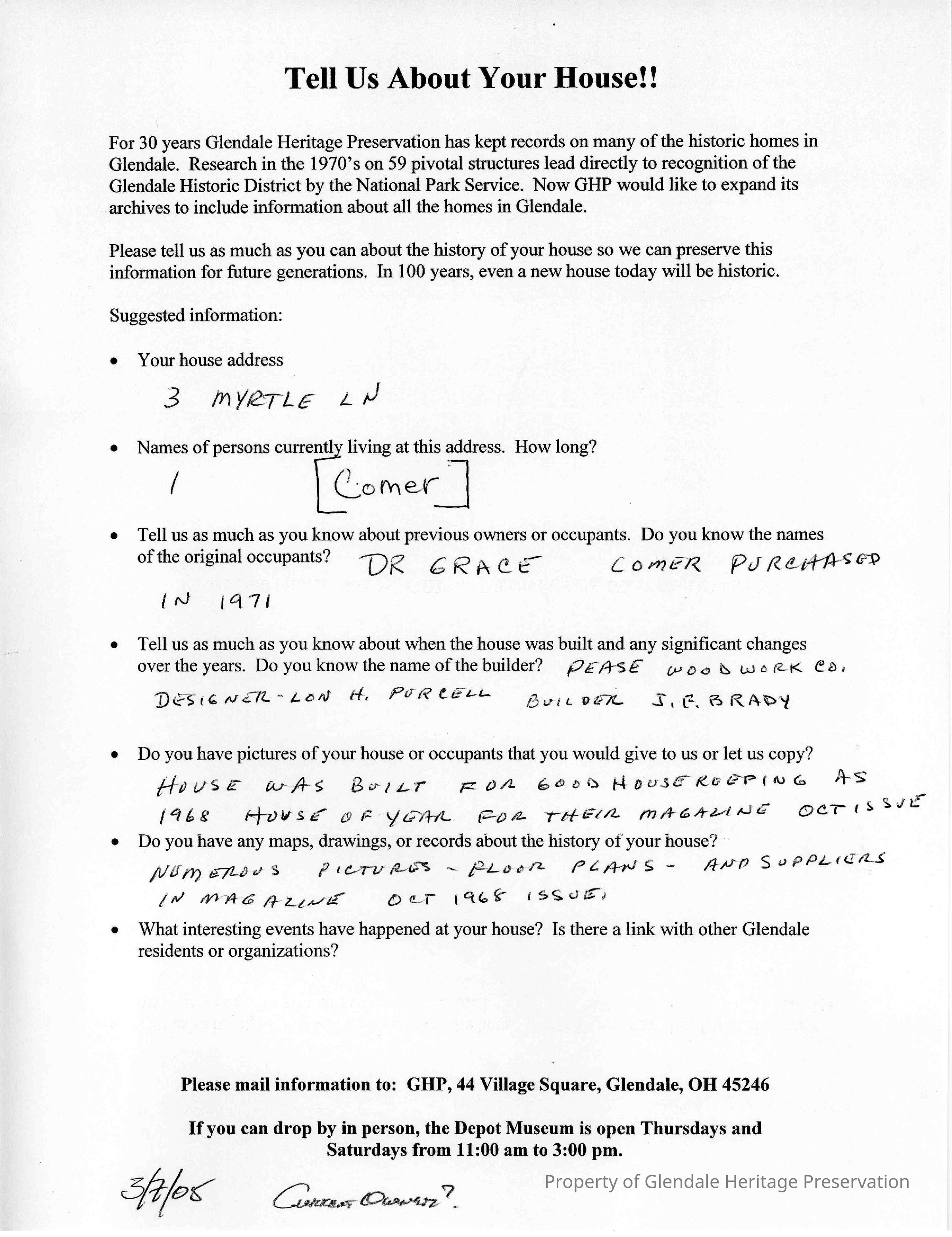 3 Myrtle Lane 2005 House Owners Survey