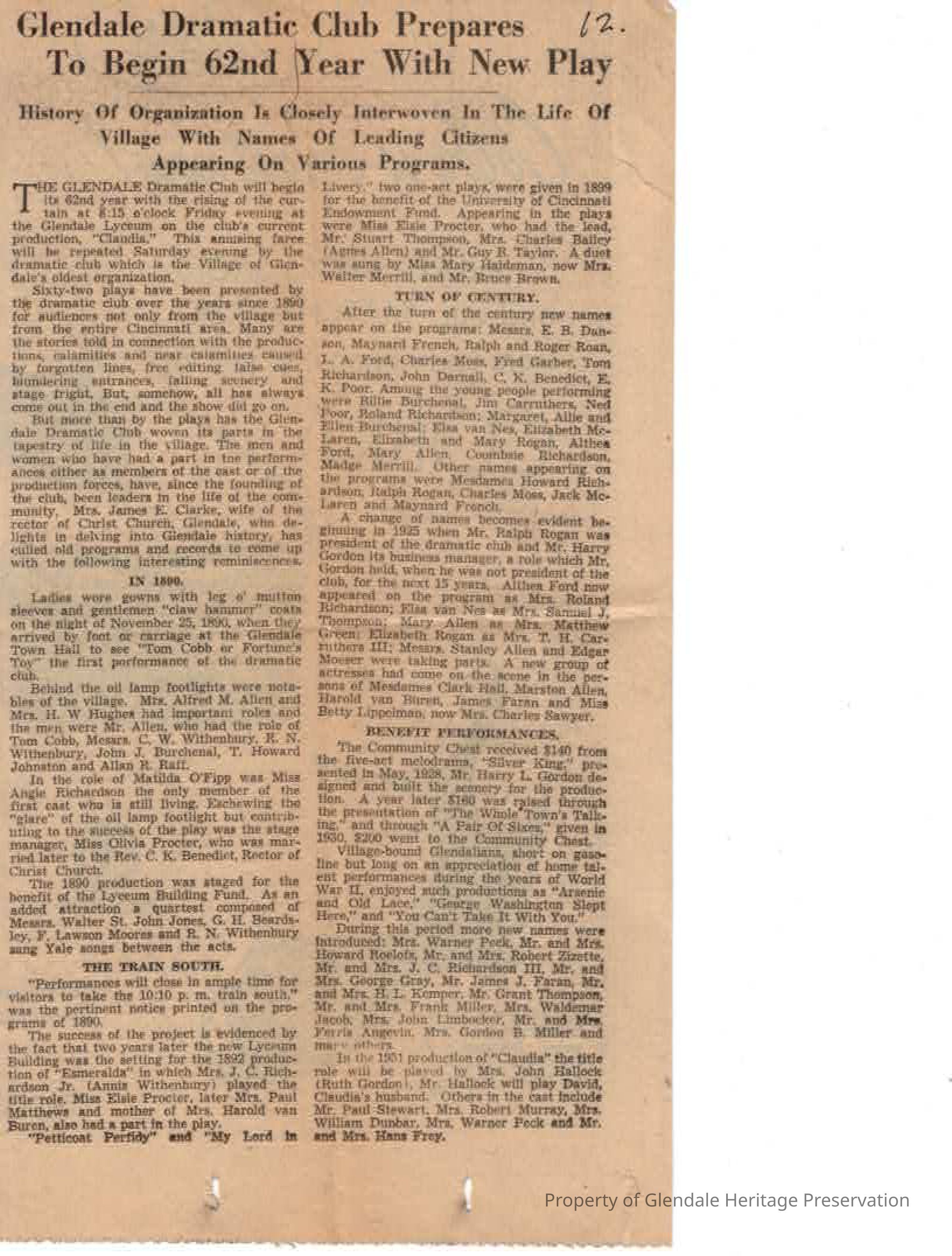 History of the Glendale Dramatic Club