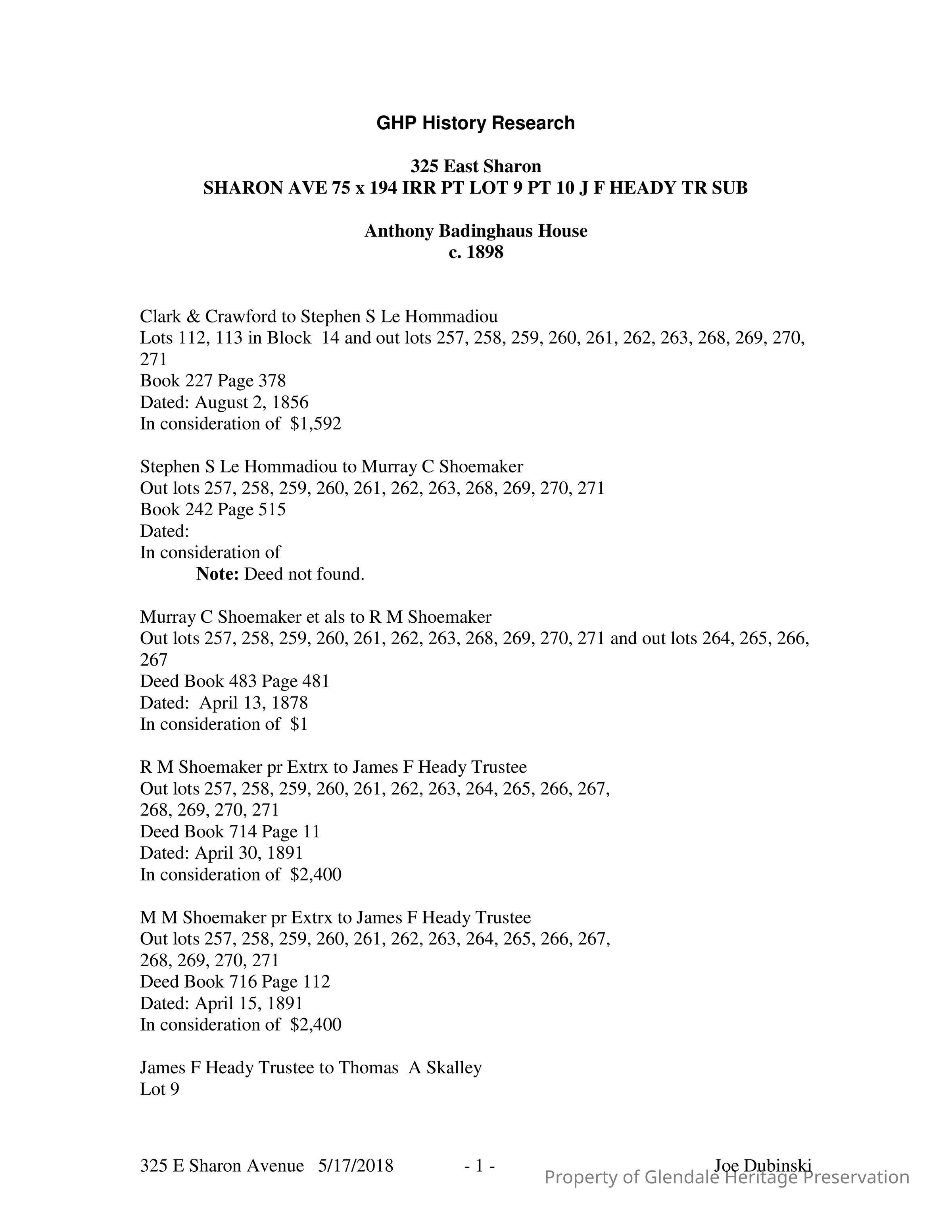 325 East Sharon Avenue - Research