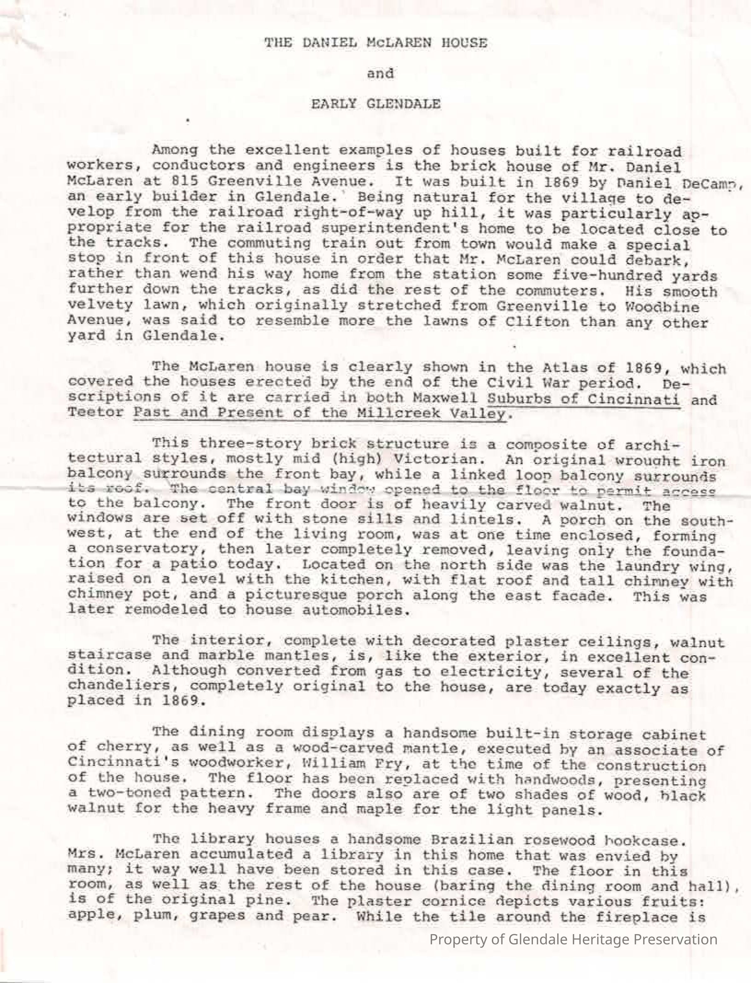 The Daniel McLaren House and Early Glendale