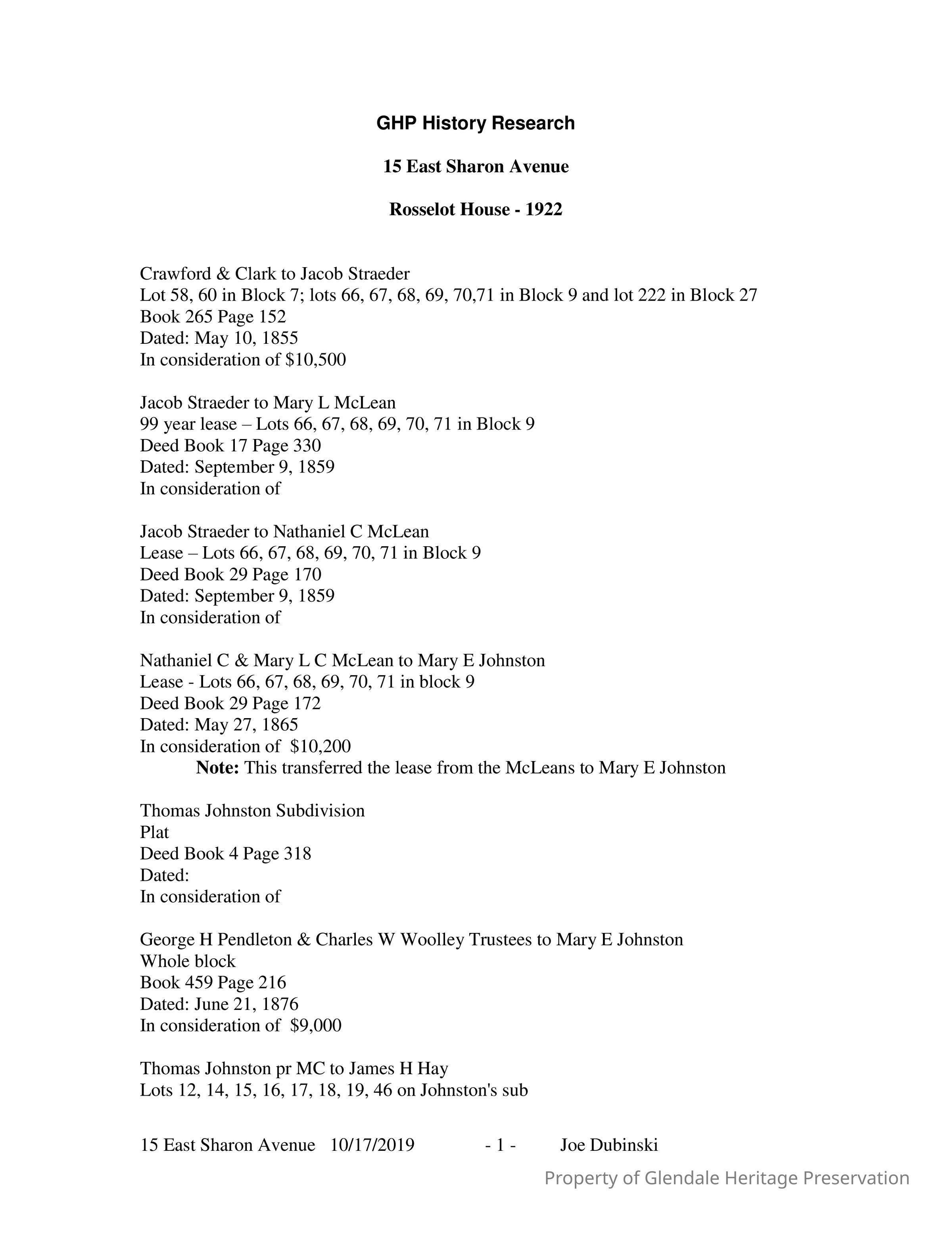 15 East Sharon Avenue - Research