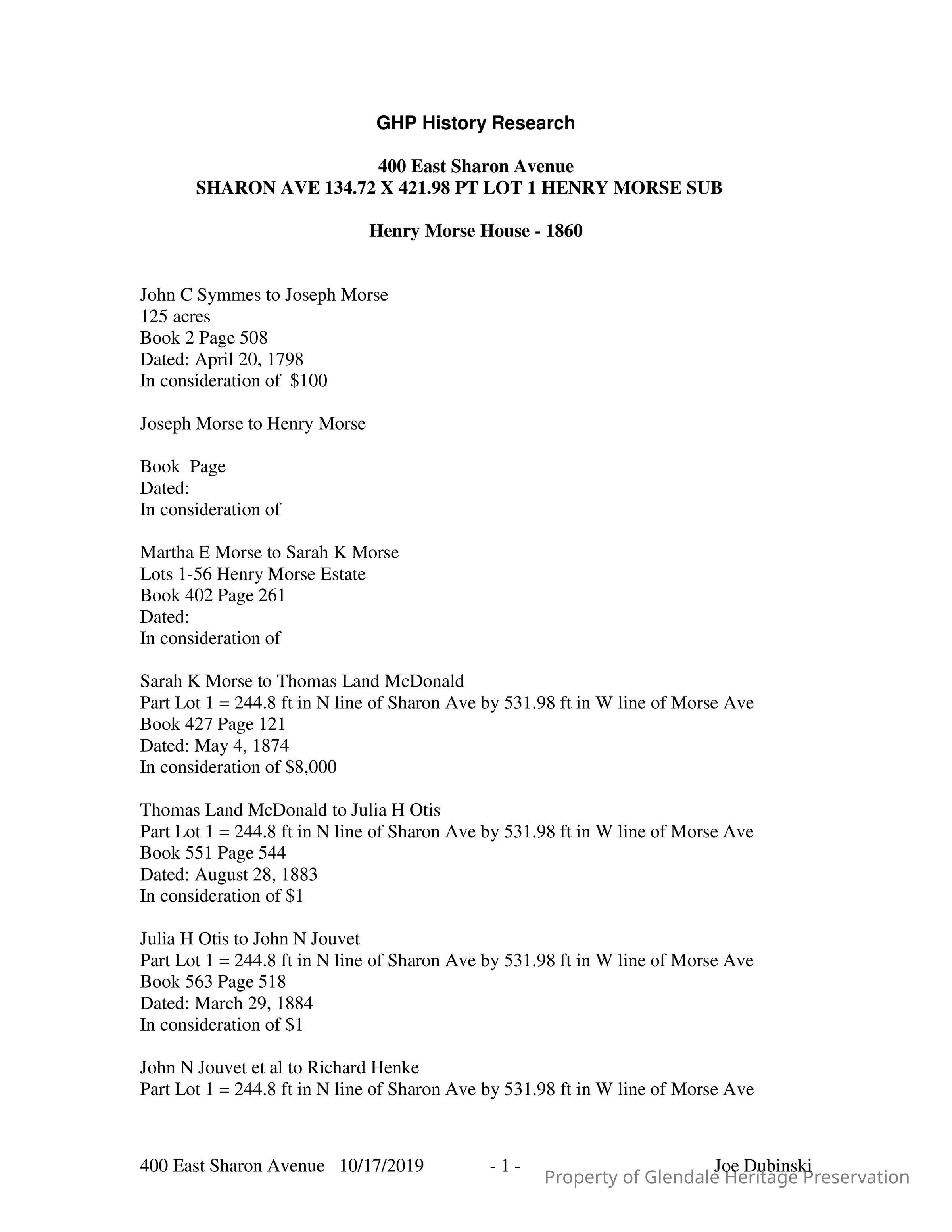 400 East Sharon Avenue - Research