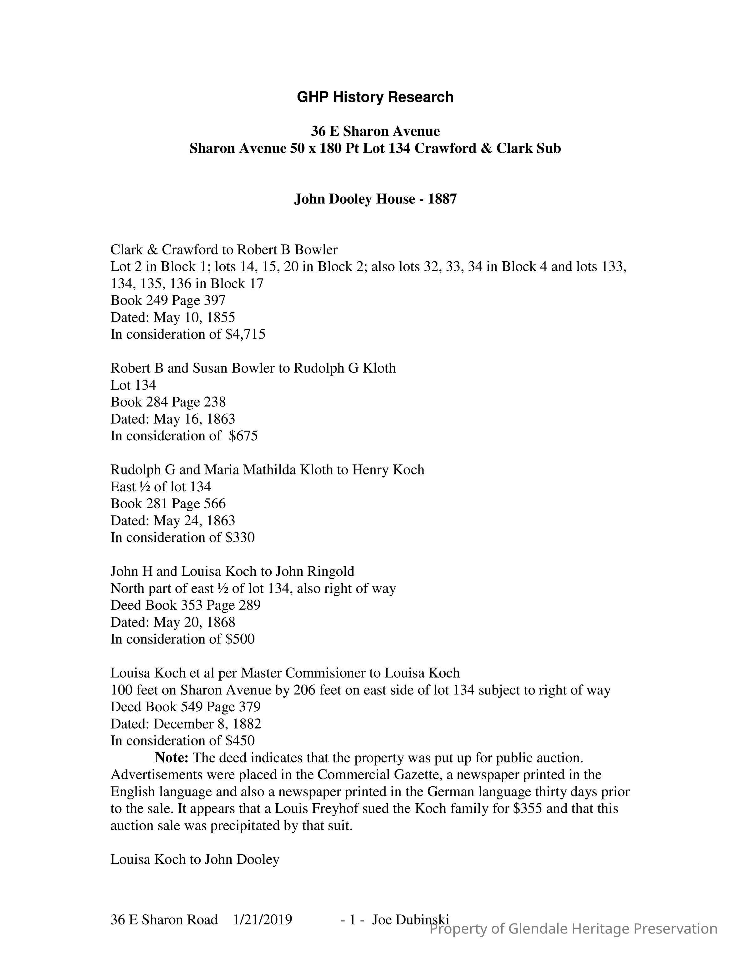 36 East Sharon Avenue - Research