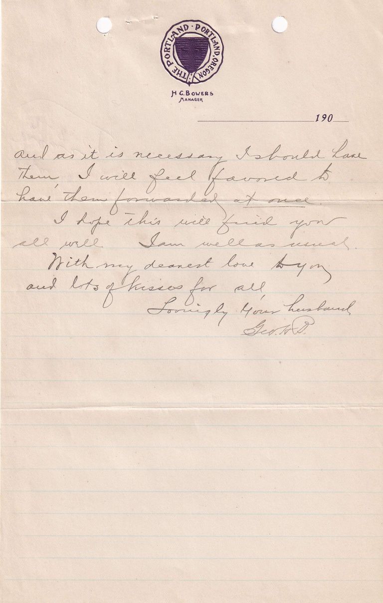 1909.2.8 Letter from Portland Announcing Travel to Astoria and Withdrawing Request for Correspondence - Image 2