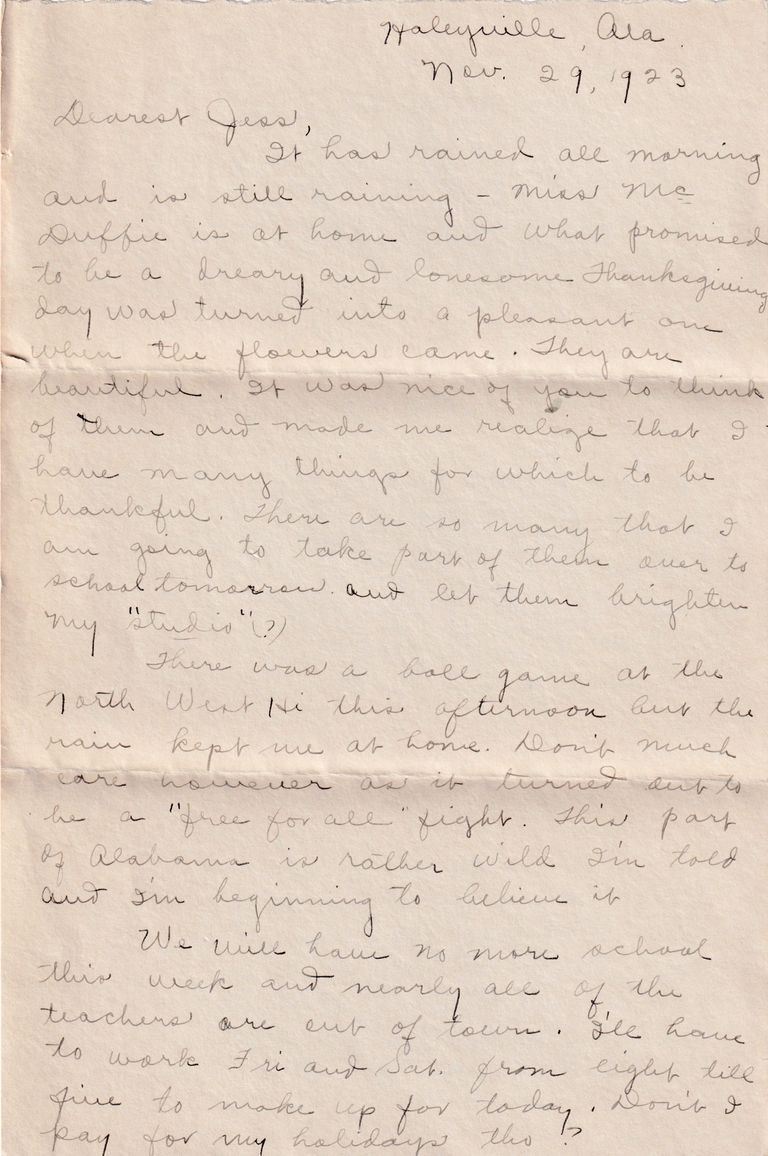 16 - 11.29.1923 Thanksgiving Letter with Flowers & Courtship Developments - Image 2