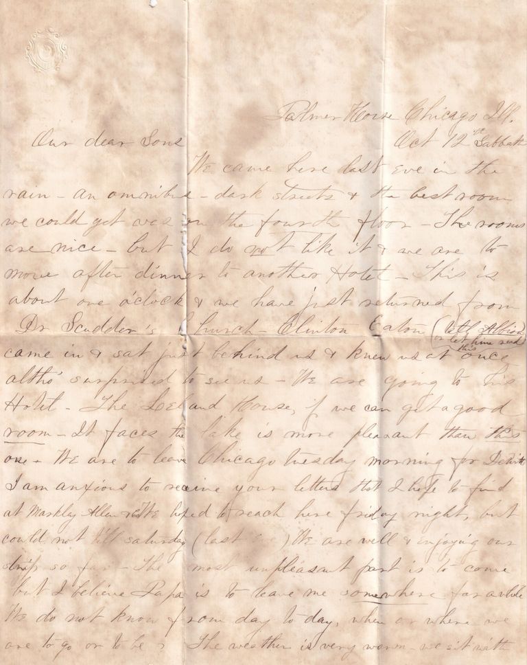 Travel Letter from Chicago to Son Describing Journey and Family News