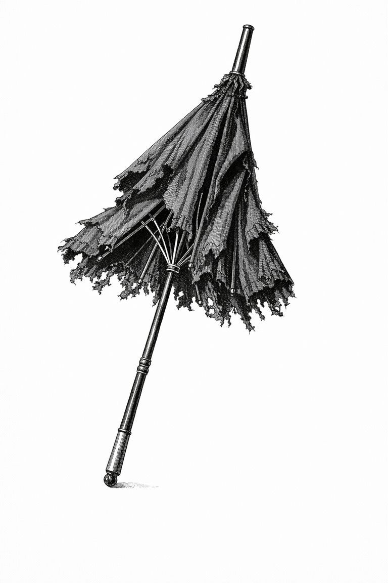 Victorian Mourning Parasol (Collapsible, Black Silk) - Image 2