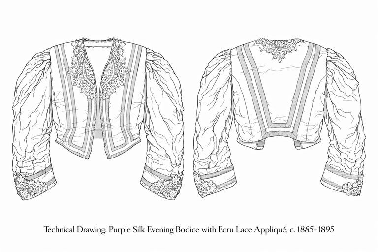 Purple Silk Evening Bodice with Ecru Lace Appliqué - Image 6