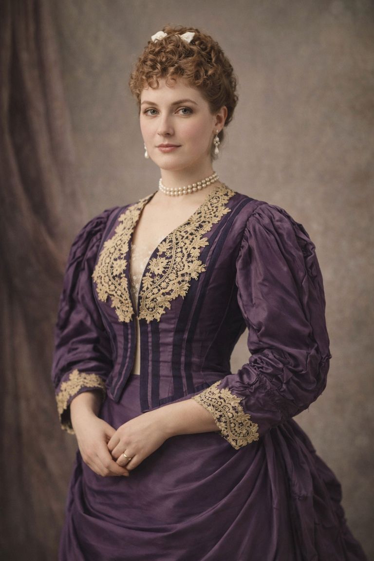 Purple Silk Evening Bodice with Ecru Lace Appliqué - Image 7