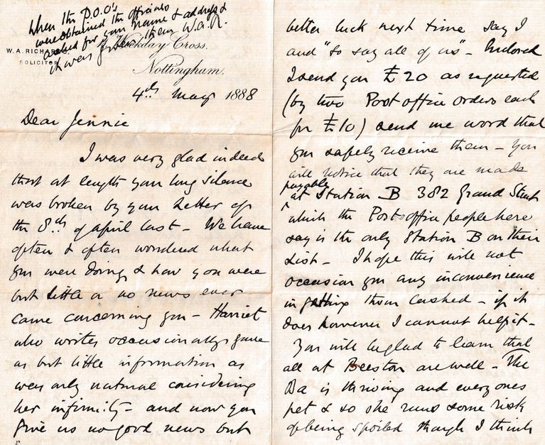 Family Letter Discussing Post Office Orders and Family News