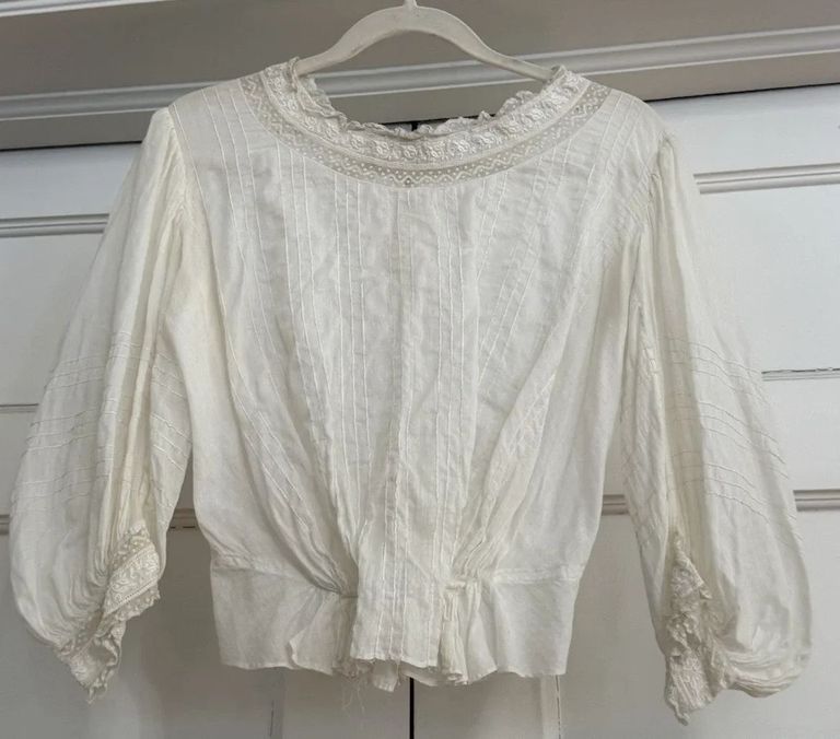 Lingerie Blouse (White Lawn Blouse with Lace Trim) - Image 2