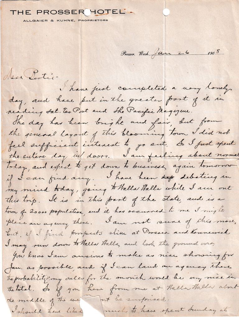 1908.1.26 - The Prosser Hotel, Prosser, Washington