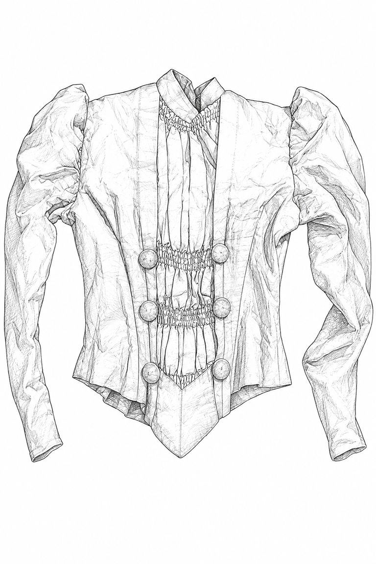 Woman's Brown Wool and Velvet Bodice (Six-Button Front) - Image 10