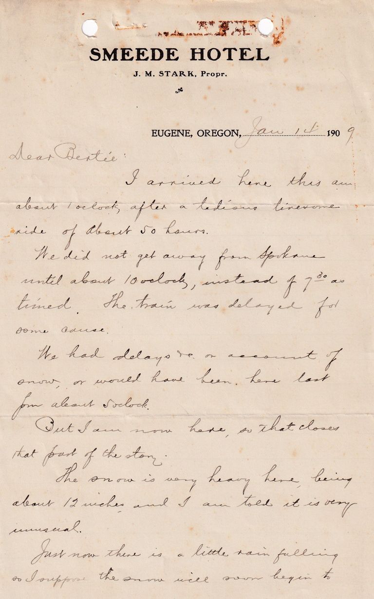 1909.1.14 - Smeede Hotel, Eugene, Oregon