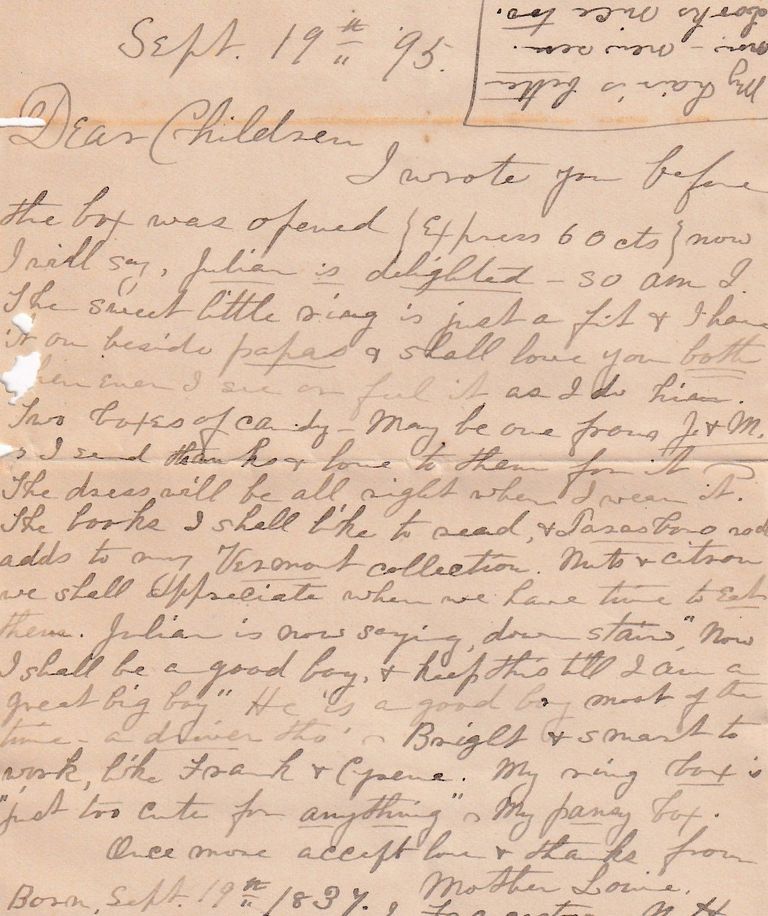 Mother Louie Letter Acknowledging Gifts and Family News from Boston