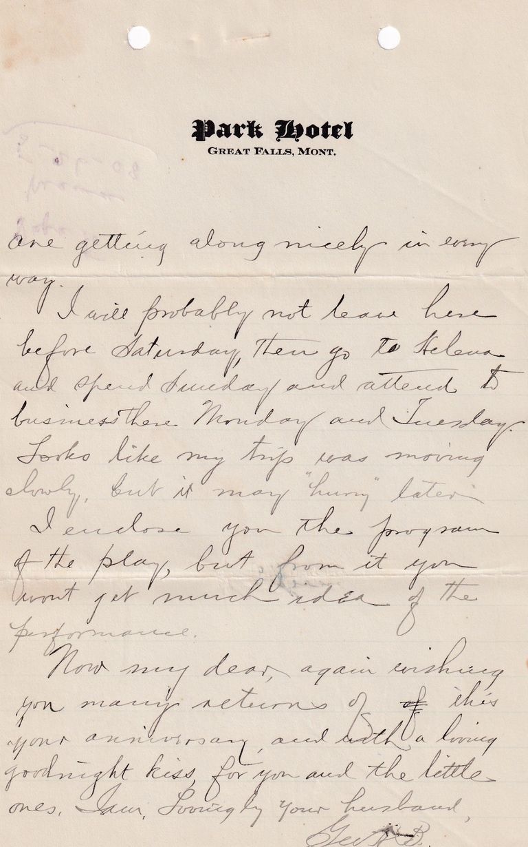 1908.3.26 - Park Hotel, Great Falls, Montana - Image 3