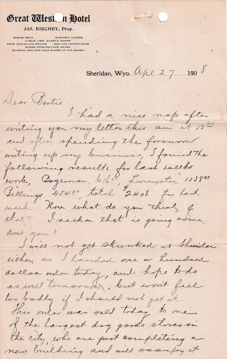 1908.4.27 - Great Western Hotel, Sheridan, Wyoming