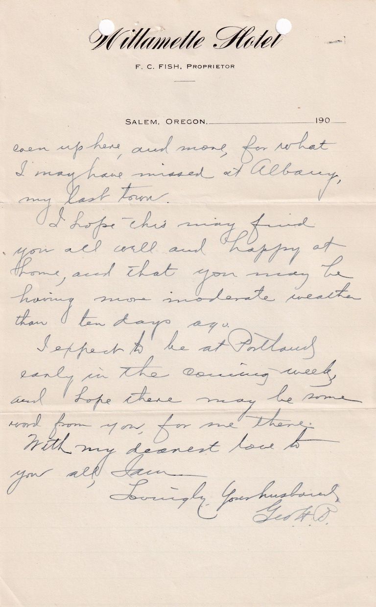 1909.1.21 Letter from the Willamette Hotel, Salem, Oregon – Travel & Business Correspondence - Image 2